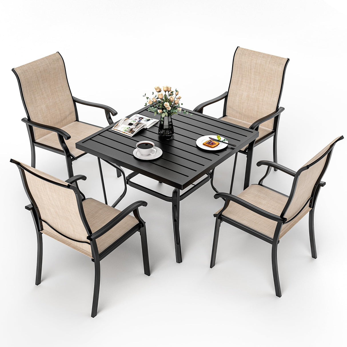 Pamapic 5 Pieces Patio Dining Set, Outdoor Dining Set for Garden Backyard Poolside Deck,Outdoor Table and Chairs Set with 4 Textilene Chairs,Beige Pamapic