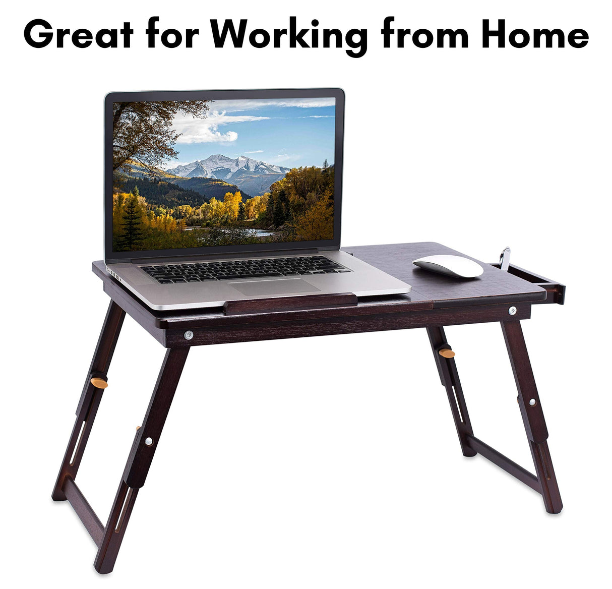 Sofia + Sam Bamboo Lap Tray with Adjustable Tilt Surface | Wooden with Folding Legs and Pullout Drawer | Fits Laptops Up to 15" | Walnut Brown | Foldable Serving Bed Tray | Computer Lap Tray Sofia + Sam