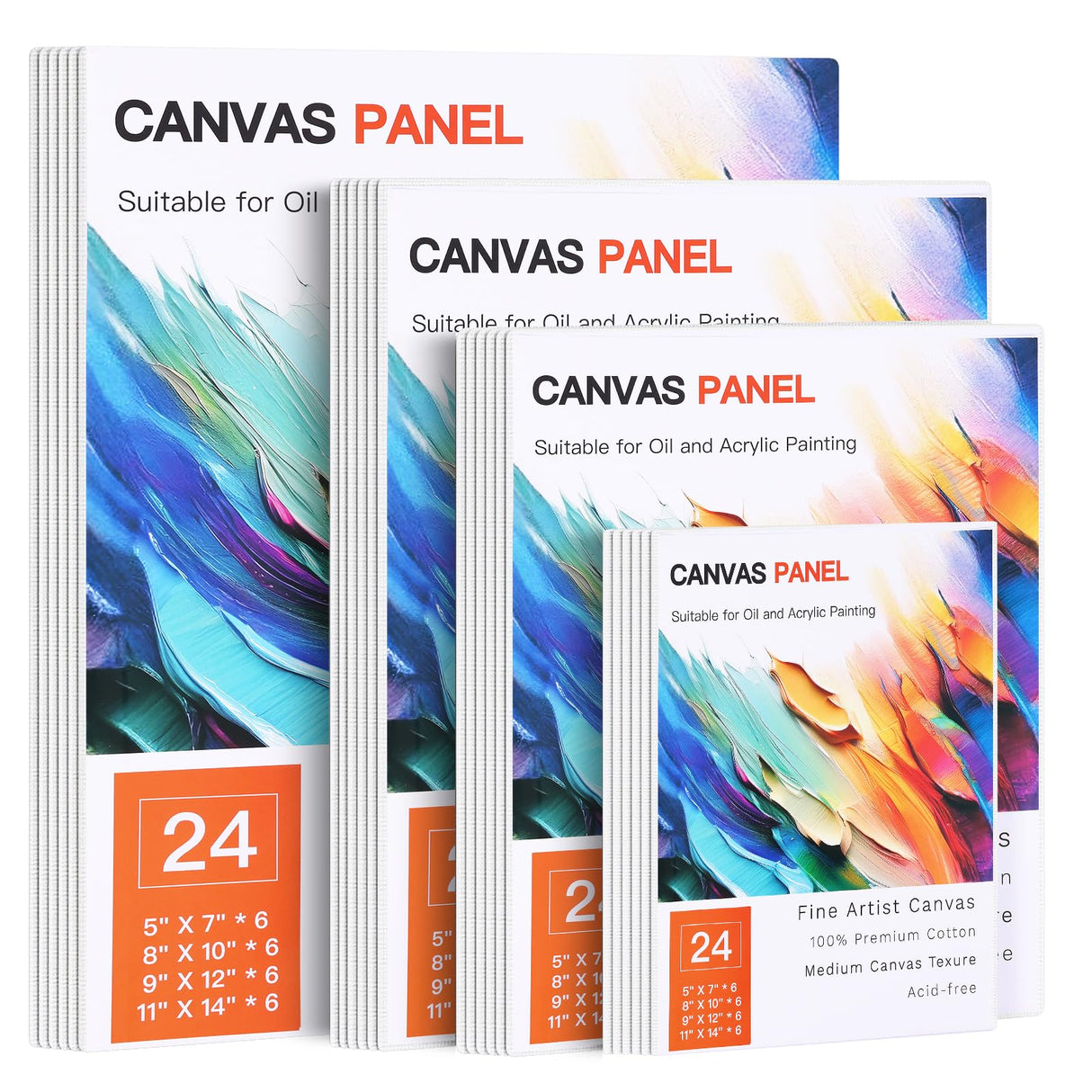 FIXWAL Canvas Boards for Painting 24pcs, with 8x10, 9x12, 11x14, 5x7 Canvases for Painting Art Paint Canvas Panels Gesso Primed Acid-Free Blank Canvas Boards Acrylics Oil Watercolor Paints Fixwal