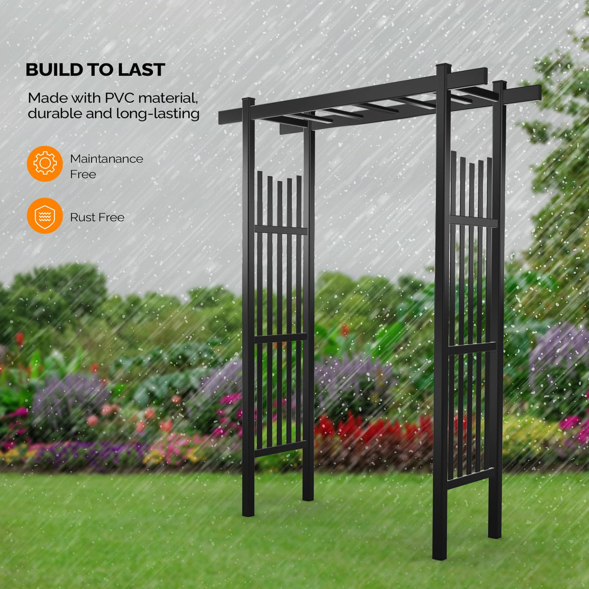VINGLI Garden Arbor, PVC Wedding Arch for Ceremony Party, Garden Trellis for Climbing Plants Outdoor, Arch Backdrop Stand for Garden, Backyard, Lawn, Wedding (Black) VINGLI