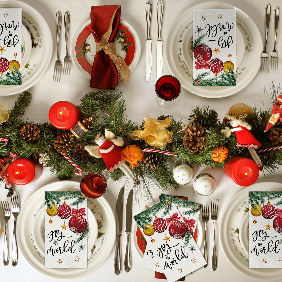 Horaldaily 100 Christmas Disposable Paper Decorative Guest Napkins, Xmas Balls for Party Lunch Dinner Kitchen Bathroom Horaldaily