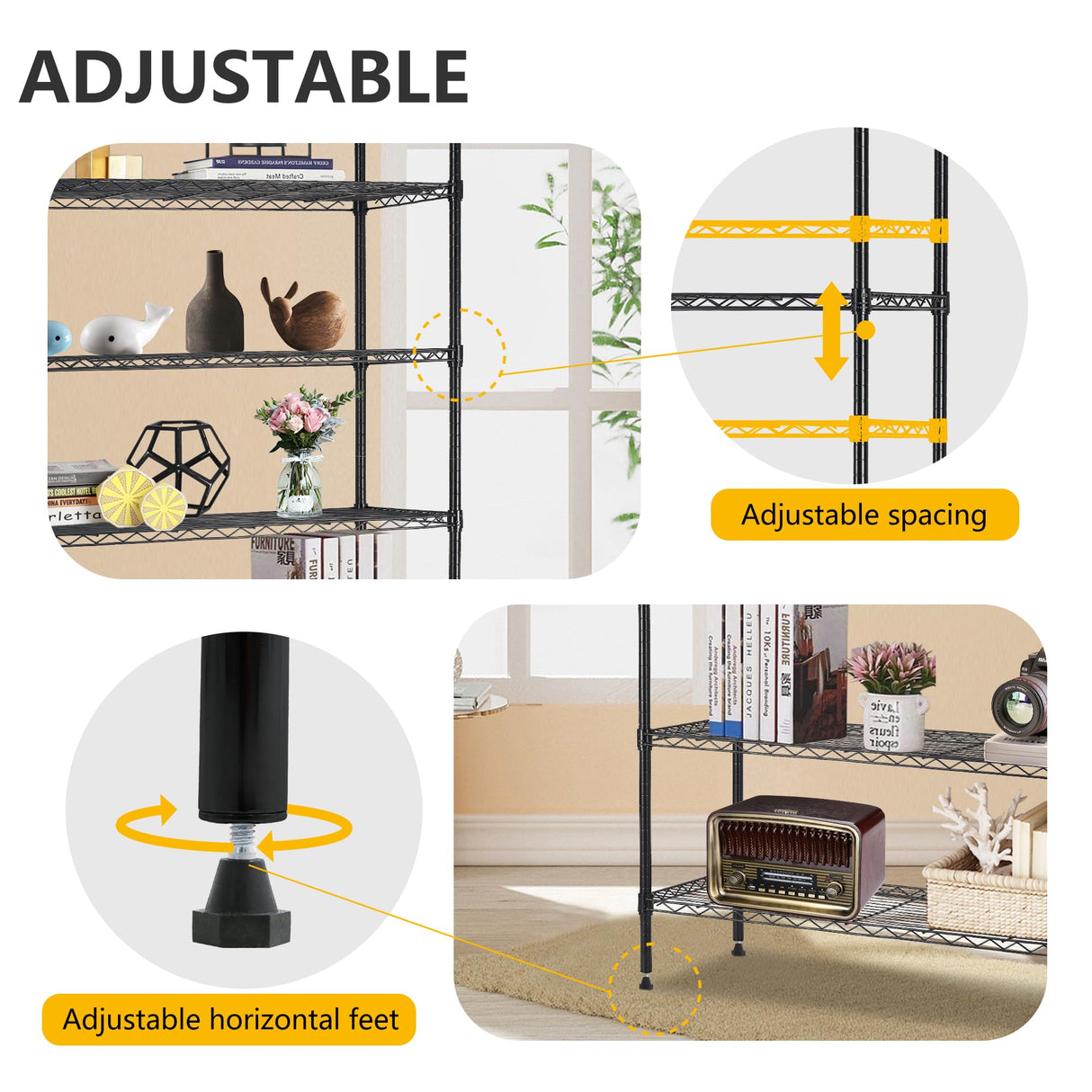 BestOffice | 6-Tier Wire Storage Shelves | 42x16x72 | Black | with Adjustable Racks | Heavy-Duty Metal Shelf, Holds Upto 1500 lbs | No-Tool Assembly | Ideal for Home & Garage Shelving BestOffice