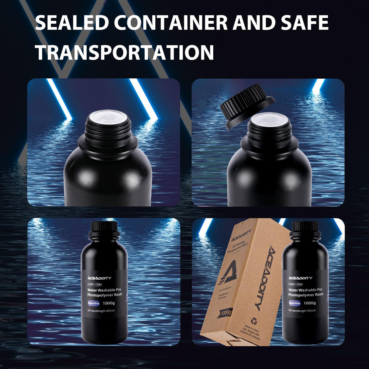 Aceaddity Water Washable Pro Resin - Low Shrinkage 3D Printer Resin, 405nm UV-Curing Water-Washable Photopolymer Printing Resin, High Precision & Easy to Clean (Grey, 1kg) Aceaddity