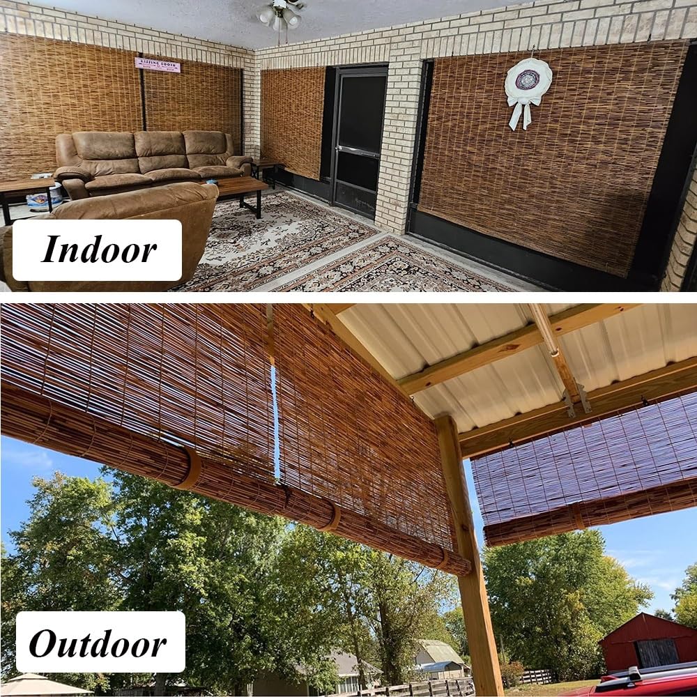 Bamboo Shades Blinds for Patio,Bamboo Roll Up Window Blind Natural Matchstick Sunshades,26" 30" 36" 44" 48" 52" 56" 60" 66" 72" 77" Wide Cordless Blackout Bamboo Roller Shade WZLSQLTY