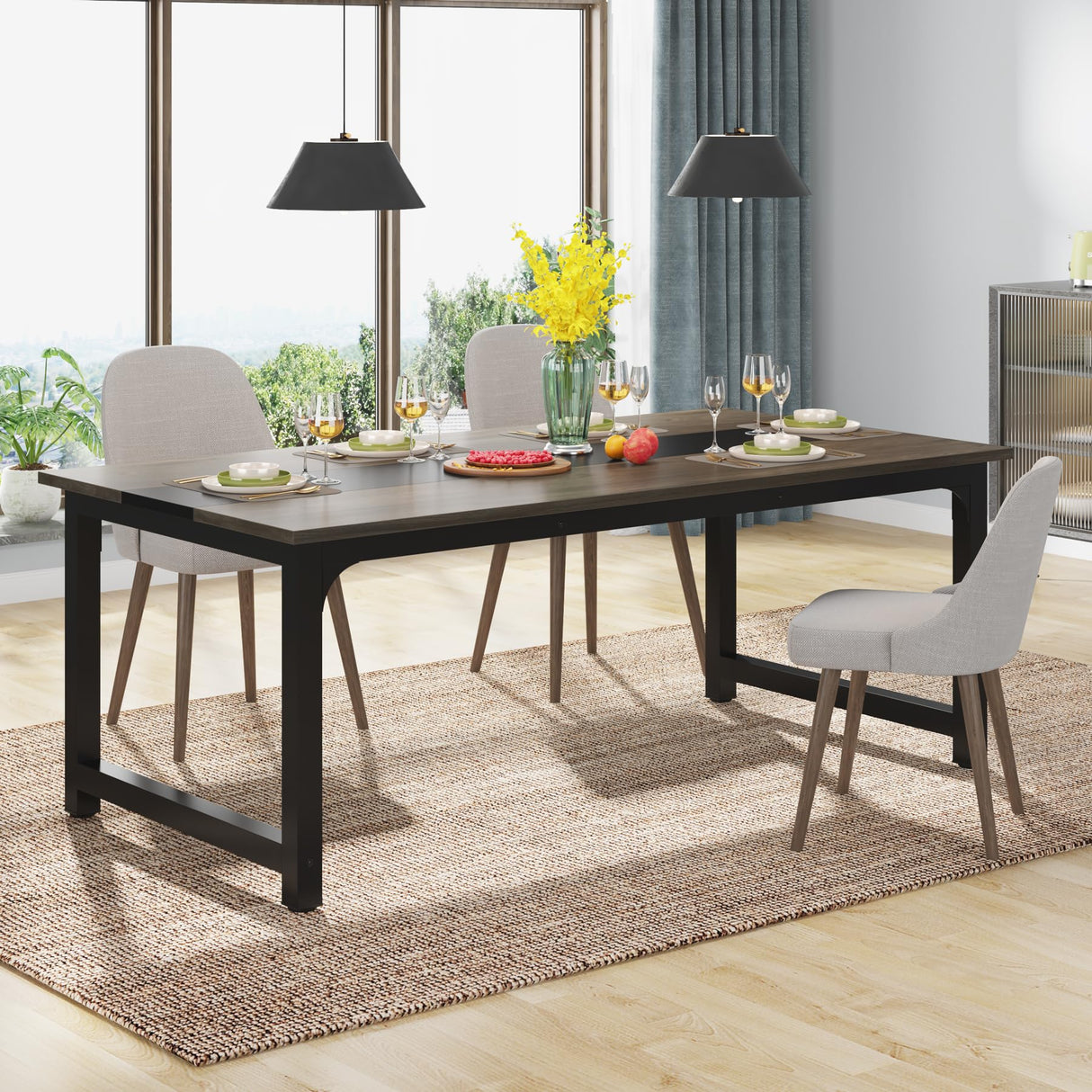 Tribesigns Modern Computer Desk, 63 x 31.5 inch Large Office Desk Computer Table Study Writing Desk Workstation for Home Office, Grey/Black Tribesigns