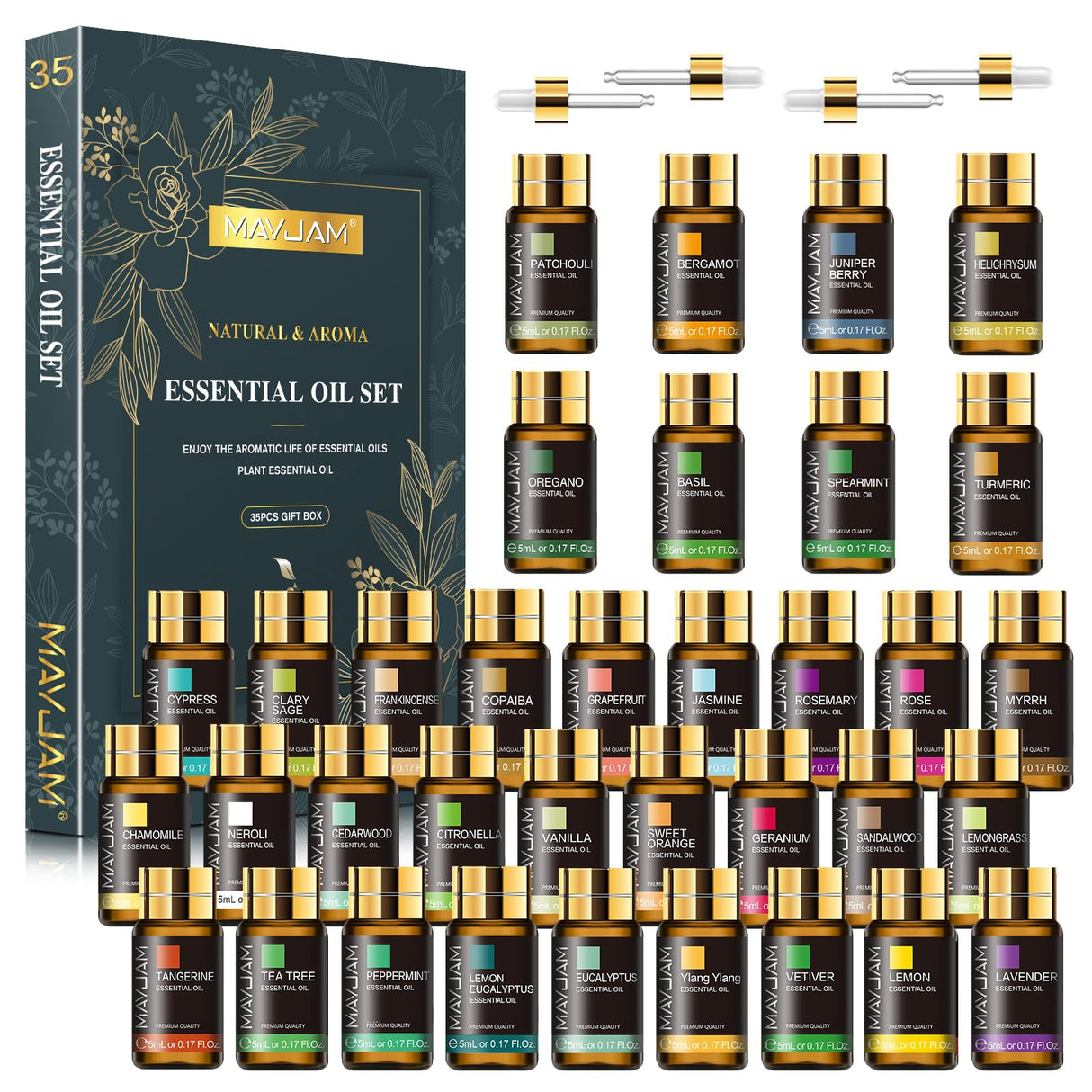 MAYJAM Essential Oil Set, 35PCS Premium Essential Oils Kit, 5ML Essential Oils Fragrance Oil Scent for DIY Candle and Soap Making MAYJAM