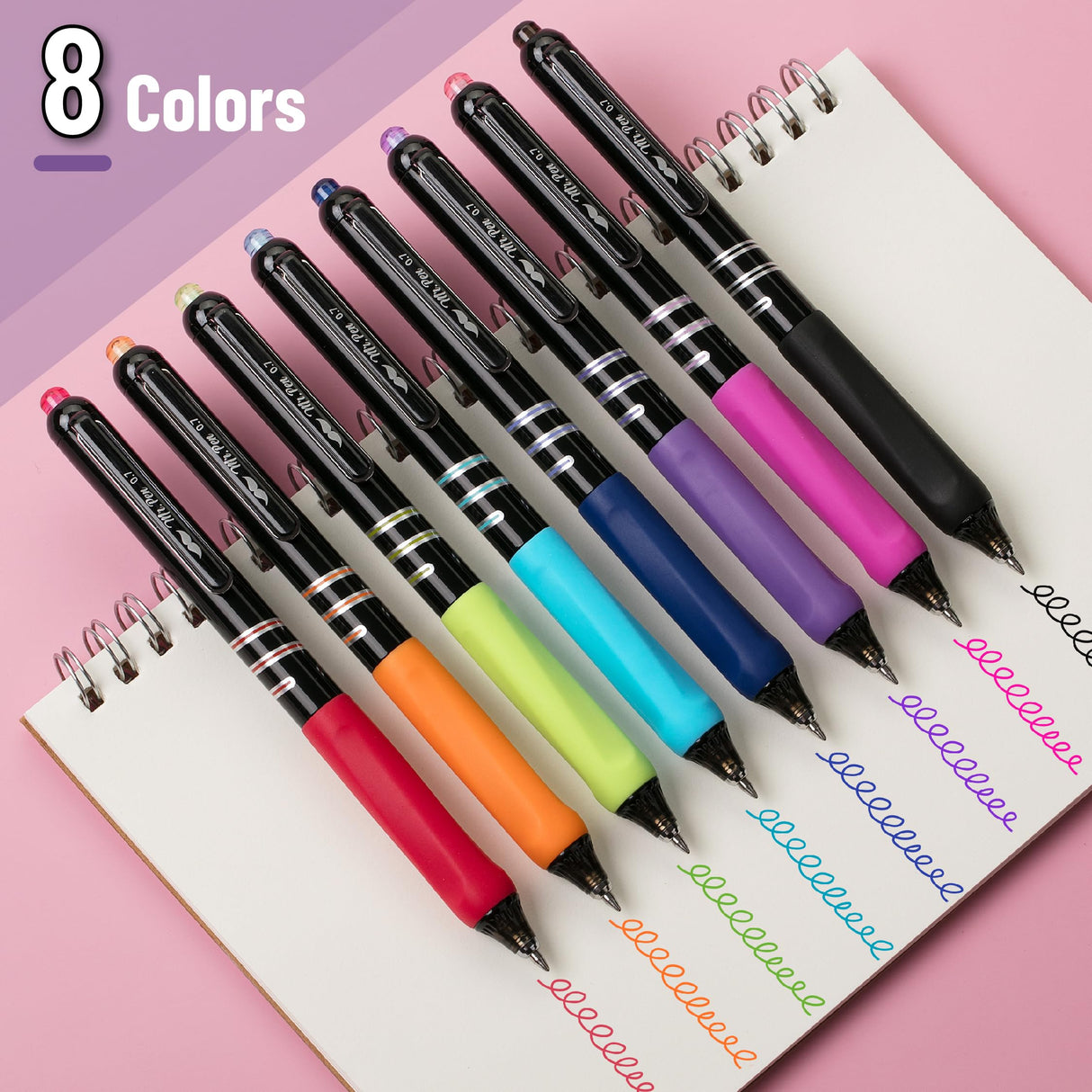 Mr. Pen- Retractable Gel Pens, 8 Pack, Vibrant Barrels, Fast Dry, Colorful Ink Gel Pens Fine Point 0.7mm, Back to School Supplies Mr. Pen