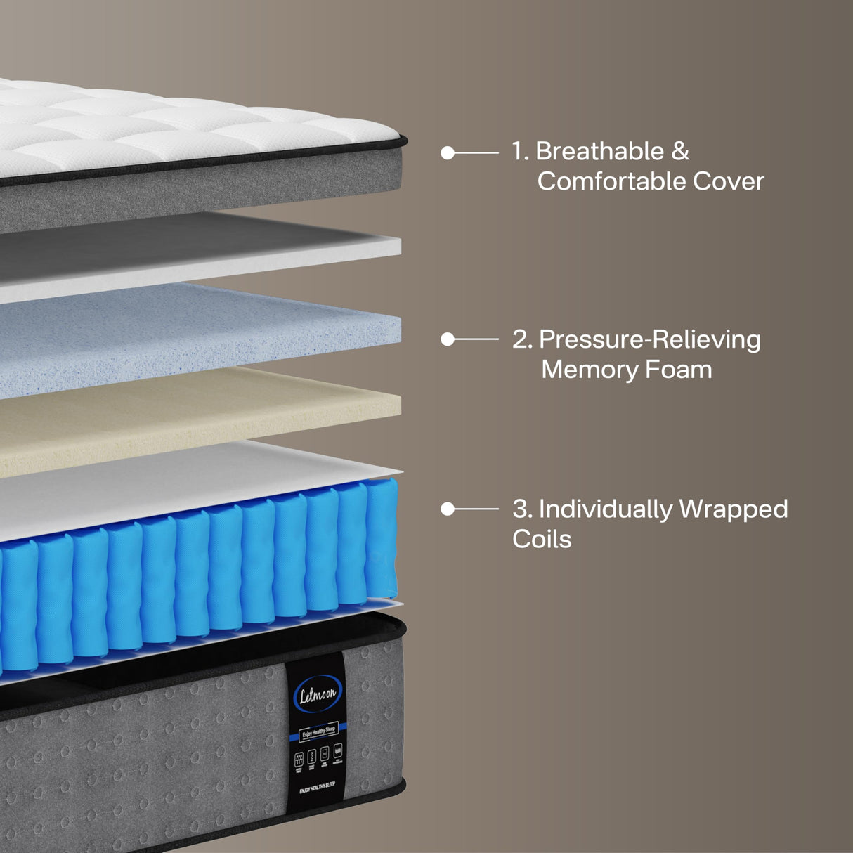 LETMOON King Size Mattress, 12 Inch Medium-Firm Hybrid King Mattress, Cooling Memory Foam & Pocket Springs, Motion Isolation & 3 Coils Edge Support for Side & Back Sleepers LETMOON