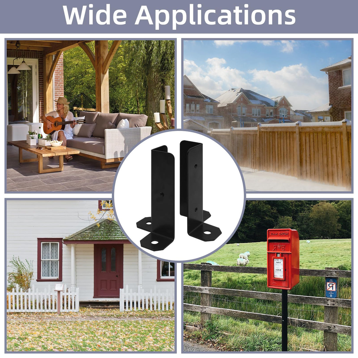 Cskunxia 8Pcs Adjustable Post Base Bracket Fit 1.5x1.5, 2x2, 2x4, 4x4 Post Deck Post Anchor Base Brackets Adjustable Wood Fence Pergola Brackets for Railing Mailbox Deck Cskunxia