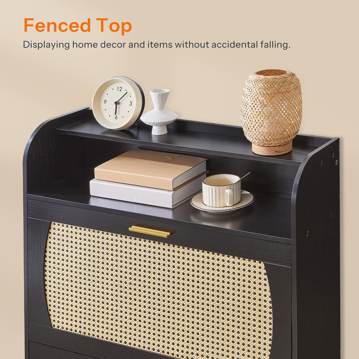 HOOBRO Rattan Shoe Storage Cabinet, Shoe Cabinet Storage for Entryway, Shoe Organizer with 2 Flip Drawers, Narrow Shoe Cabinet with Adjustable Shelves for Hallway, Living Room, Black BN80SC01 HOOBRO