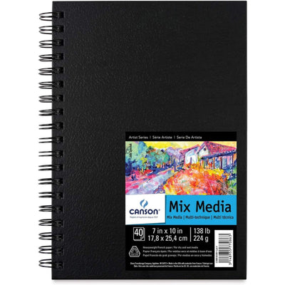 Canson Artist Series Mixed Media Book, Side Wire Bound, 7x10 inches, 40 Sheets - Lay Flat Art Notebook for Painting, Sketching, Drawing