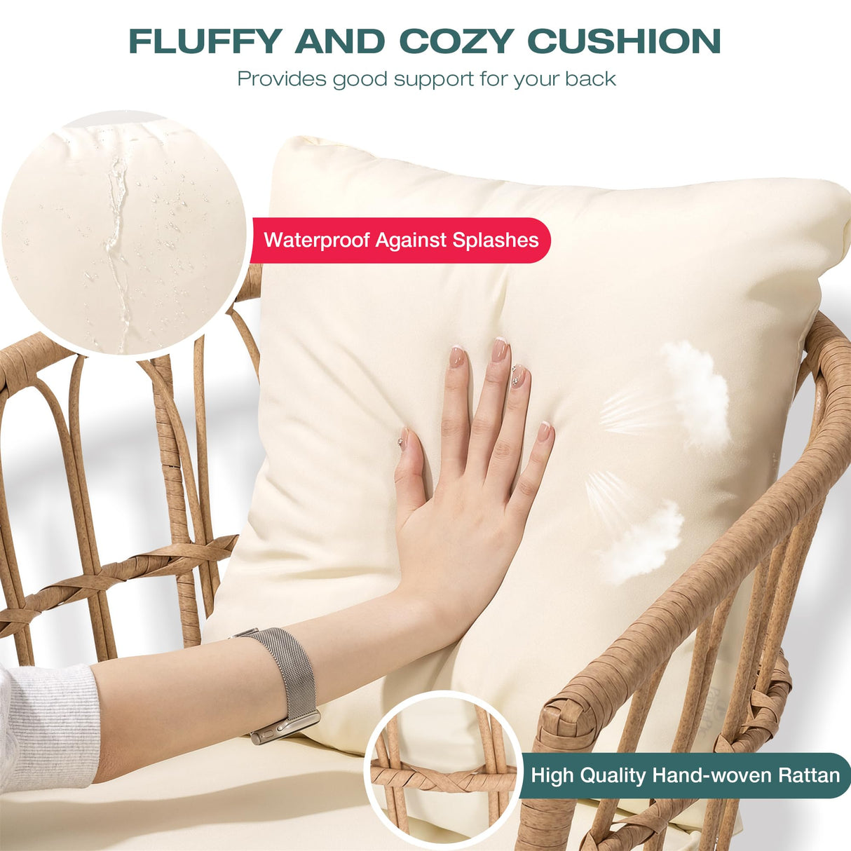 Pamapic 7 Pieces Outdoor Dining Set,All-Weather PE Rattan Patio Dining Sets with Wood Table Top, Outdoor Table and Chairs for 6 with Removable Cushion for Lawn Garden Patio, Cream Pamapic