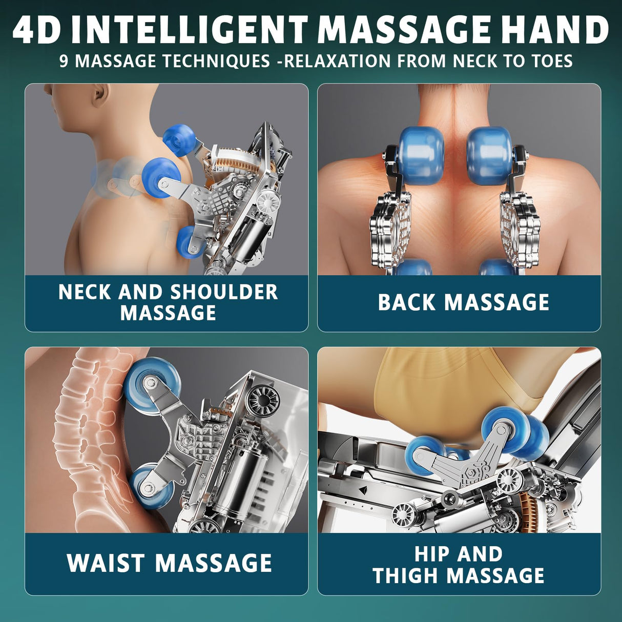 HealthRelife 4D Massage Chair Full Body Zero Gravity Recliner - 55“ SL-Track,15 Auto Modes,11 Massage Technique,40 Airbags Massage,with Yoga Stretch,APP Control,Shiatsu Foot Massage(DarkBlue) HealthRelife