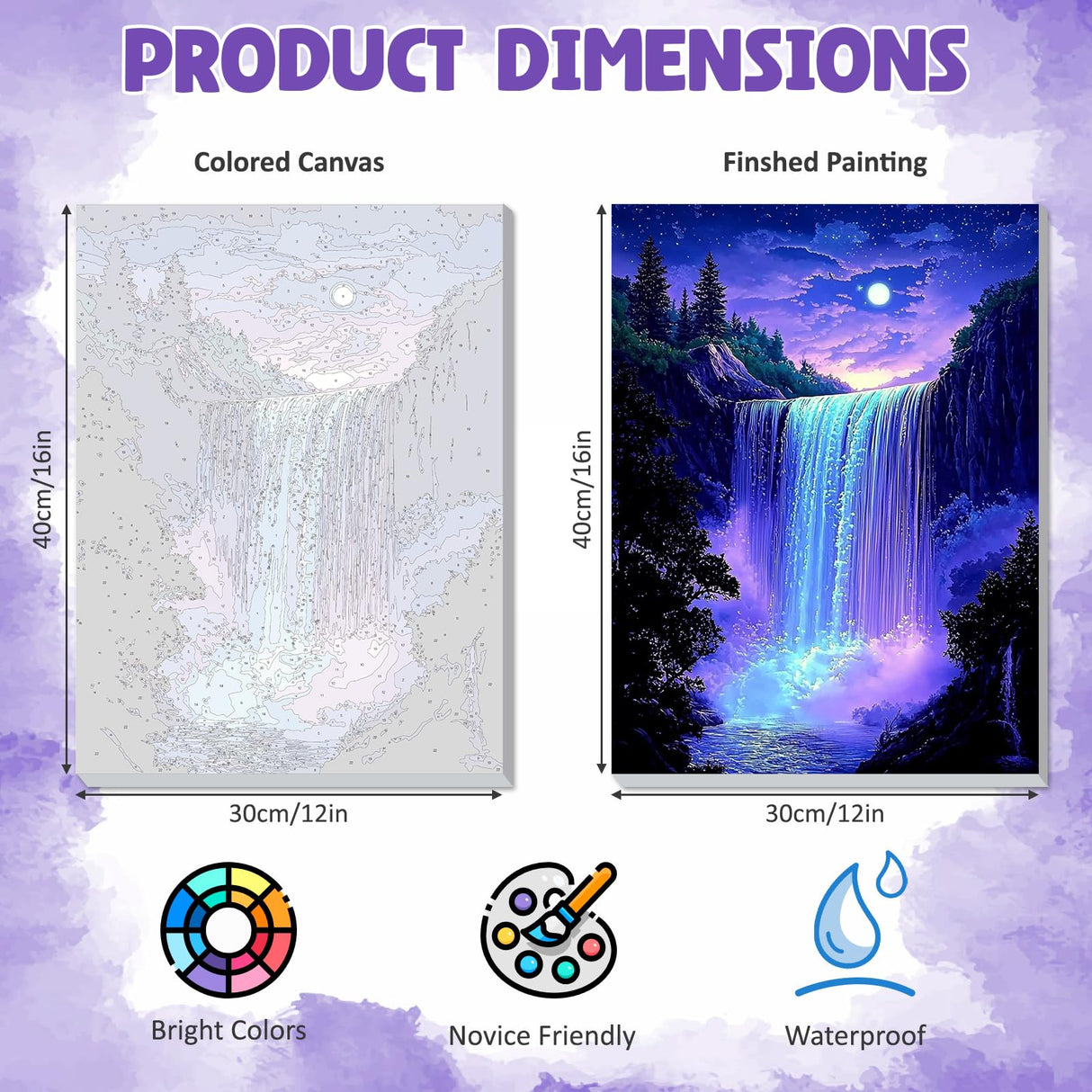 DOMROM Framed Paint by Numbers Kit for Adults Beginners with Wooden Easel, DIY Starry Waterfall Paint by Number Kit on Canvas, DIY Oil Painting Kits for Home Wall Decor Gift 12x16inch DOMROM