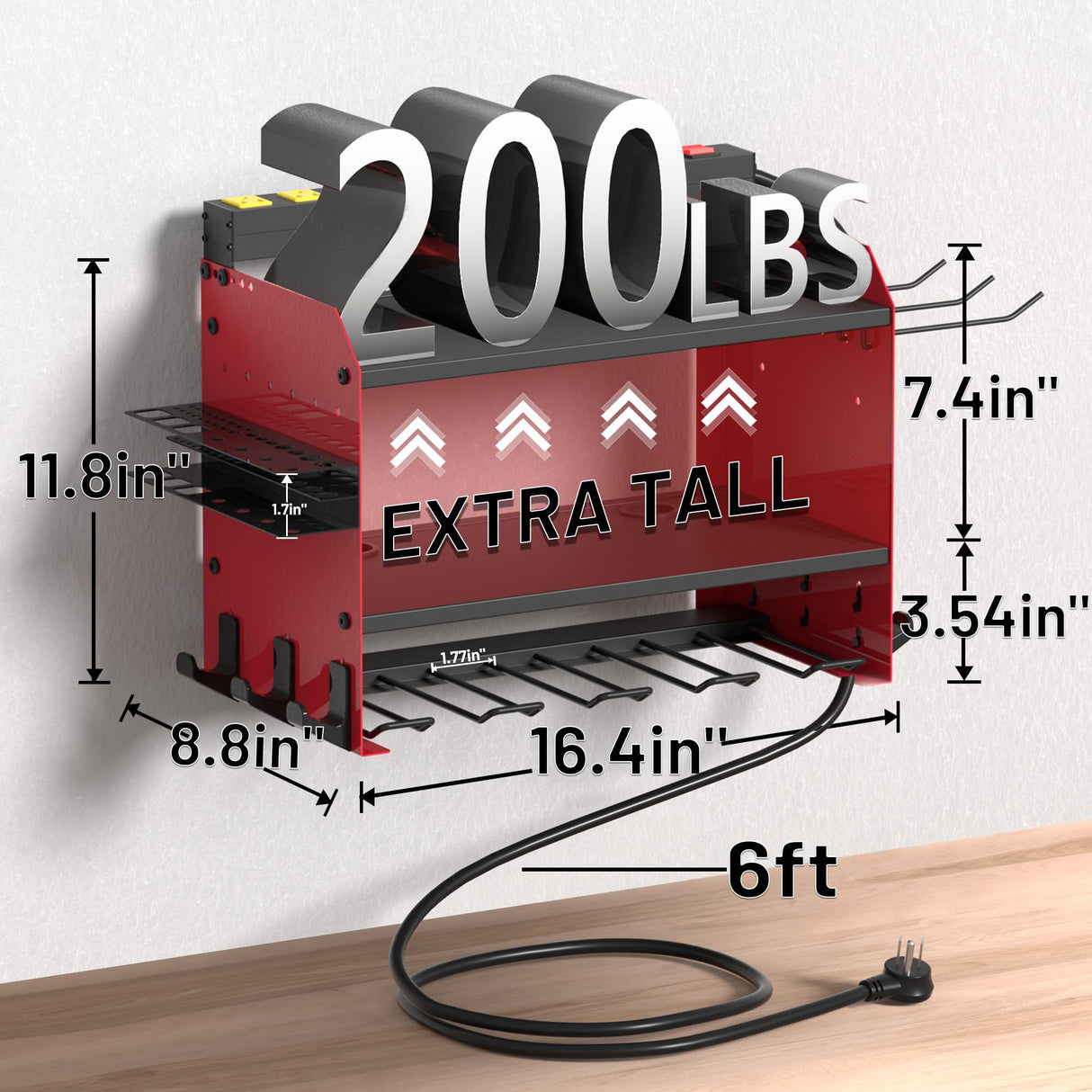 CFMASTER Power Tool Organizer Wall Mount wtih Charging Station,4 Drill Holder Wall Mount with 8 Outlet Power Strip,3 Layers Heavy Duty Tool Rack with Hooks,Screwdriver Organizer in Workbench,Garage CFMASTER