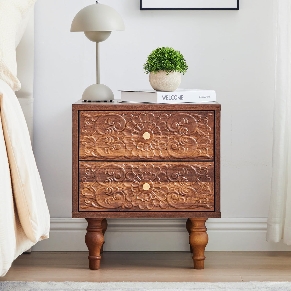 Sylphorium Nightstand, Farmhouse Bedside Table with 2 Drawers and Metal Handles, Wood Sofa Side Table End Table Accent Dresser for Bedroom, Living Room (Walnut) (15.75 x 16.02 x 18.15 Inch) Sylphorium