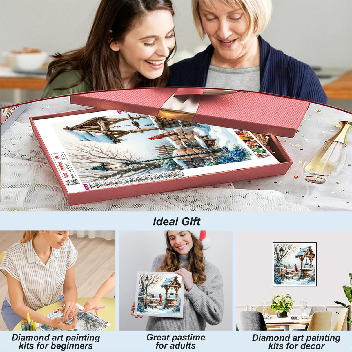 SJUTOUCI Diamond Painting Kits for Adults, Winter Diamond Art Kits for Beginners, 5D DIY Diamond Bead Dot Art, Full Drill Gem Craft Home Decor 12x12 inch, Snowscape SJUTOUCI