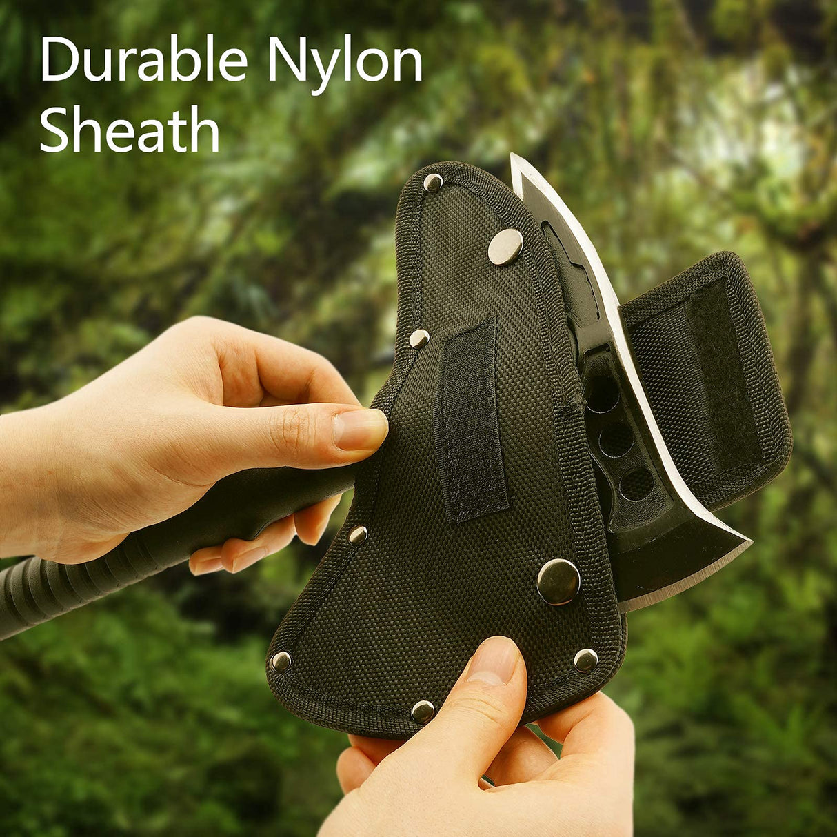 Hitdudu Camping Axe, Survival Throwing Hatchet with Sheath, Tactical Tomahawk with Spike, Nylon Fiber Handle for Outdoor Survival Hiking Camping Hitdudu