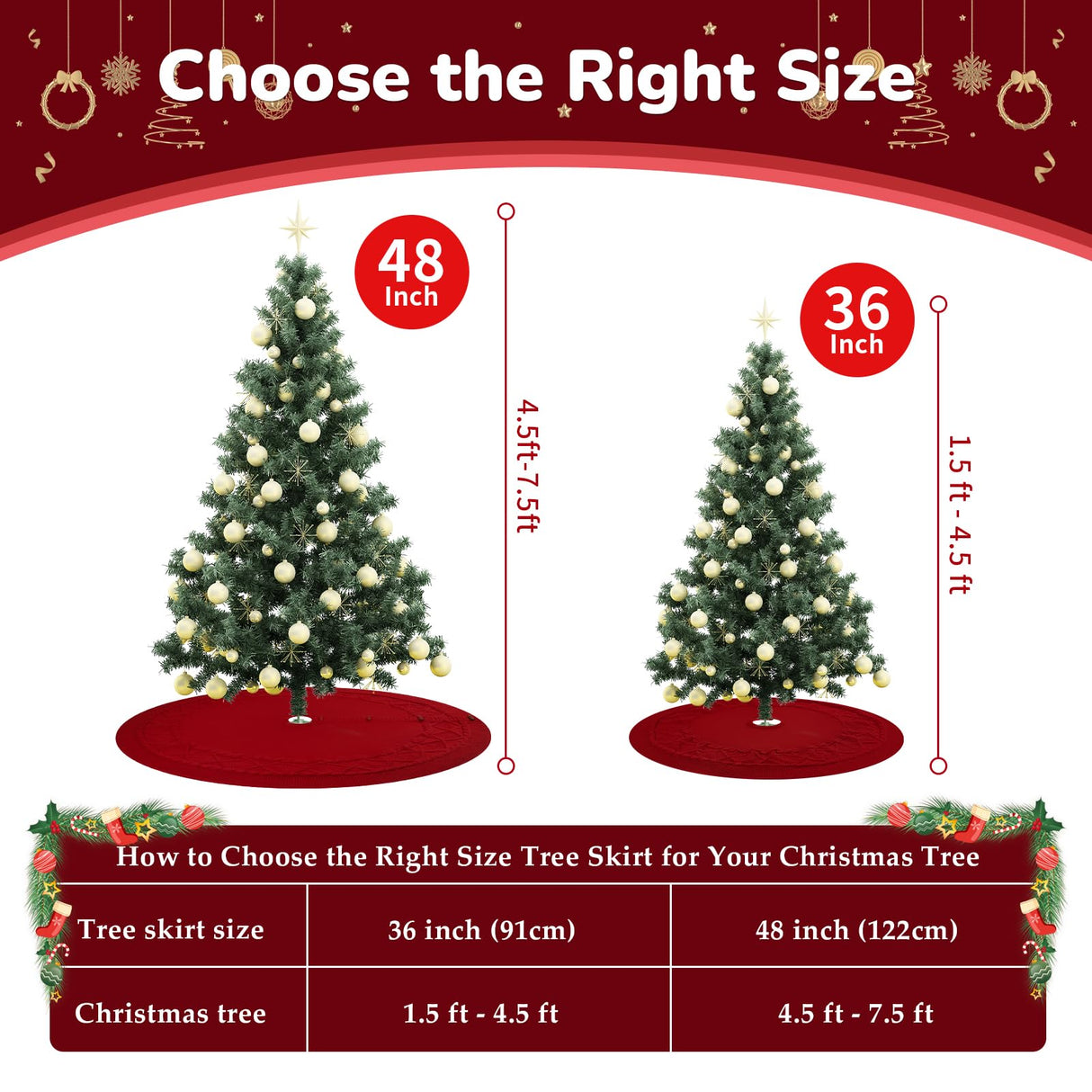 KCFESTIHUE Christmas Tree Skirt, 48 Inch Cable Knit Pattern, Luxury Xmas Holiday Decoration, Thick Rustic Fabric, Home Party Décor Red KCFESTIHUE