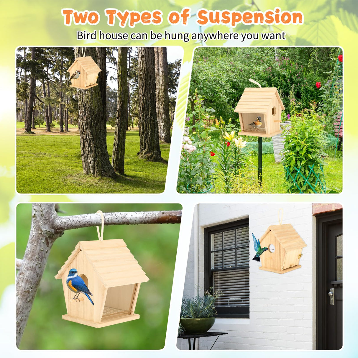 Bluebird Houses for Outside Clearance with Pole, Hanging Bird House Outdoors Garden Patio with Easy Clean Wood Birdhouse Viewing Window Garden Patio for Swallow Sparrow Hummingbird Finch Cardinals GINDOOR