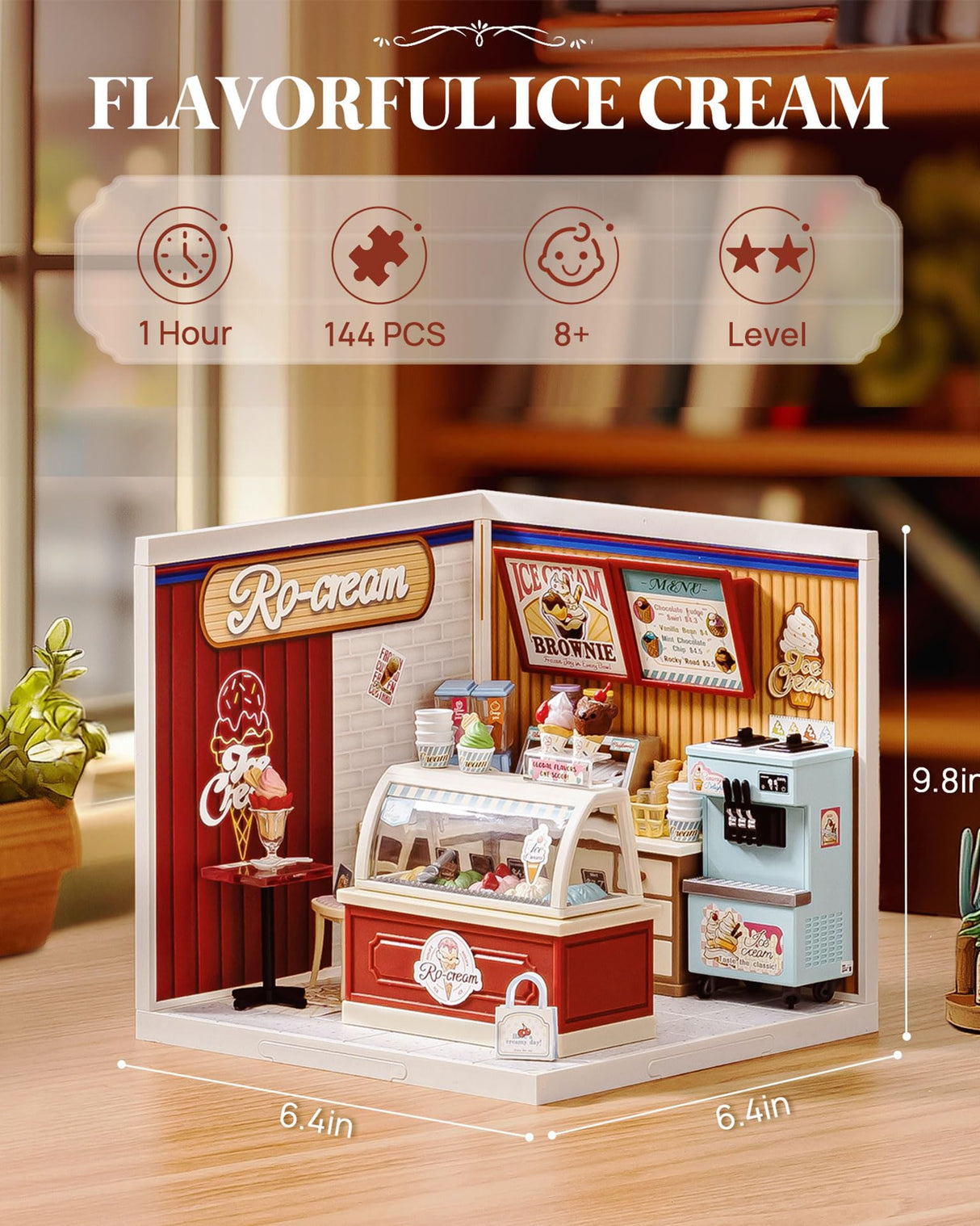 Rolife Super Creator DIY Miniature Plastic House Building Set Playset with LED, Suitable for Mini Figures Construction Toys Diorama Kit Gifts for Teens Adults (Flavorful Ice Cream) Rolife