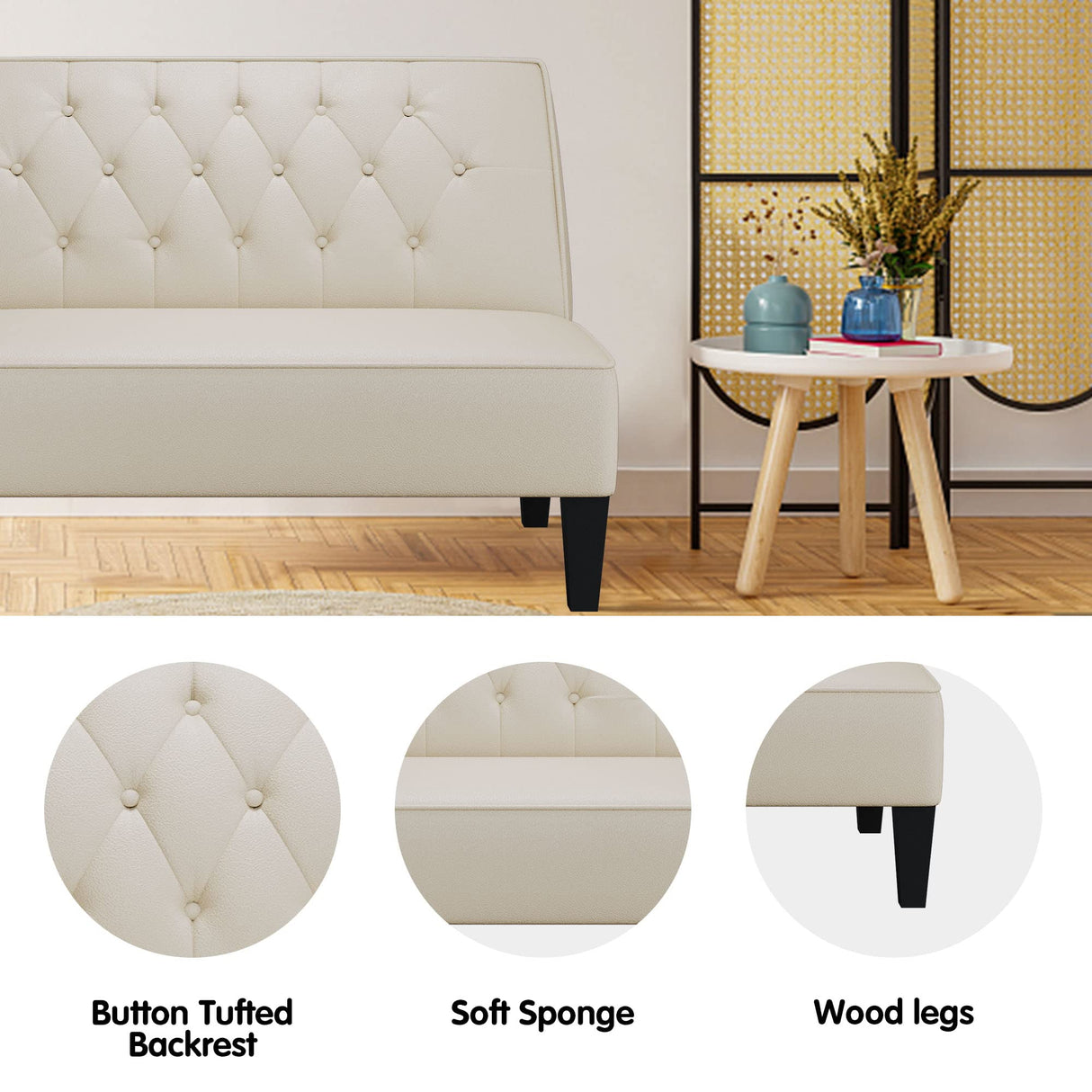 annjoe Button Tufted Loveseat Settee Upholstered Sofa Backrest Buckle Couch Banquette Bench for Dining Room Living Room Bedroom Funiture annjoe