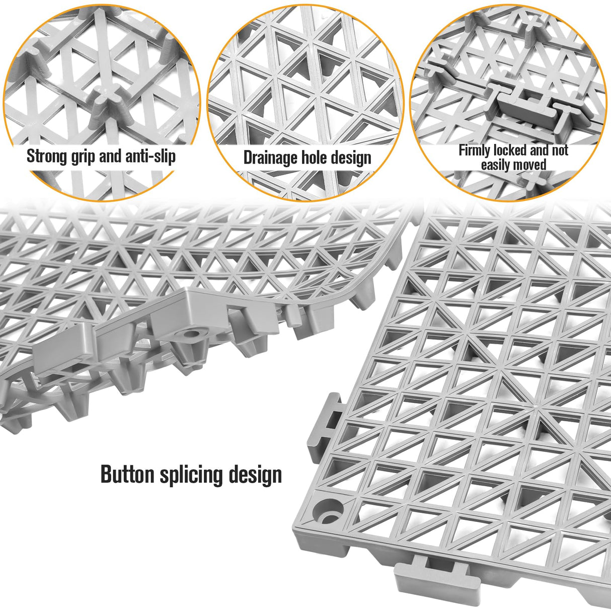 12 Pcs Drainage Mat Modular Interlocking Cushion 11.8" x 11.8" Interlocking Garage Floor Tiles Non-Slip Splicing Interlocking Rubber Floor Tiles for Drain, Deck, Pool, Outdoor/Indoor (Grey) JOHAHTANG