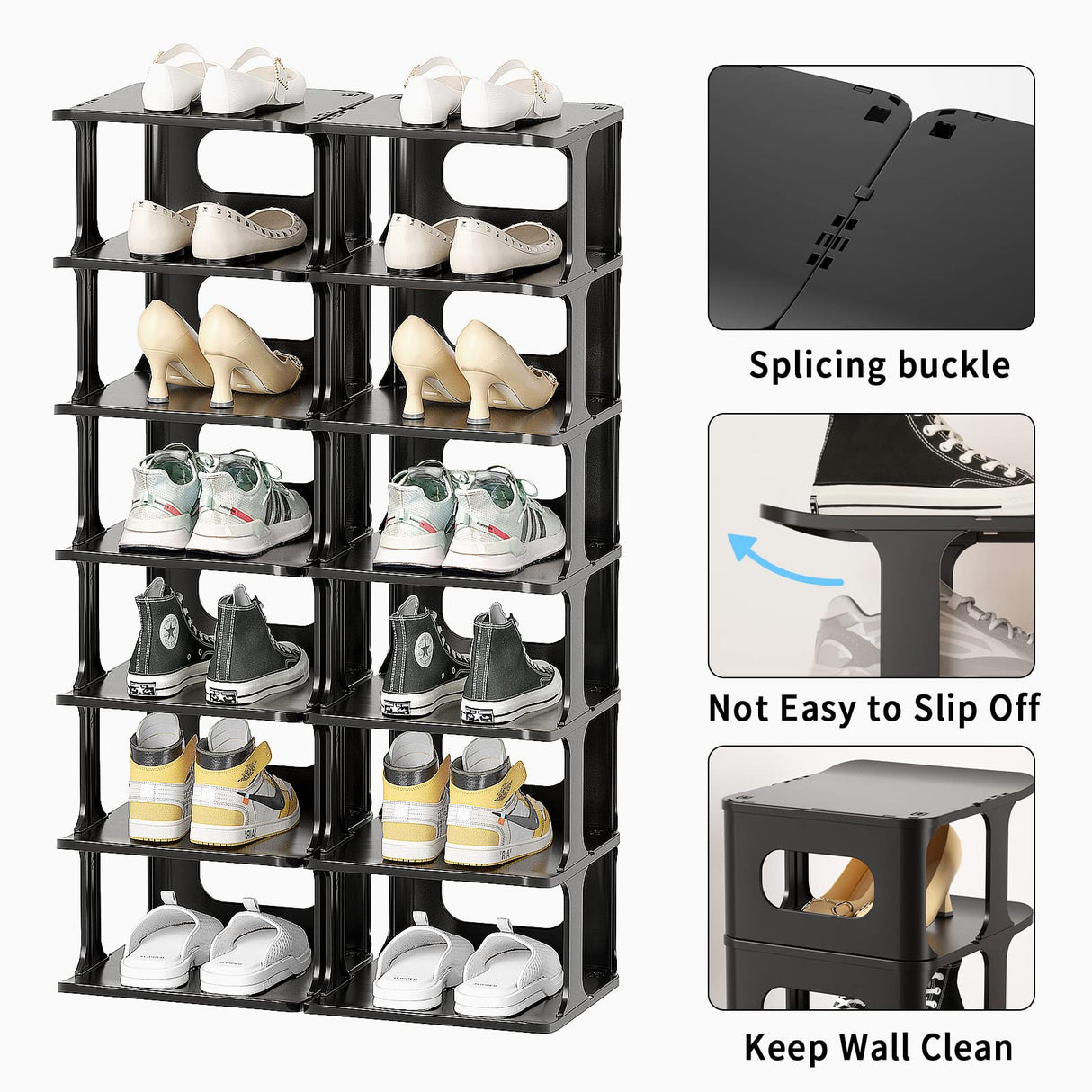 HAIXIN Vertical Narrow Tall Shoe Rack for Front Door Entrance, 7-Tier Sturdy Stackable Shoe Rack Organizer for Closet Entryway, Corner Shoe Storage Shelf Shoe Cubby HAIXIN