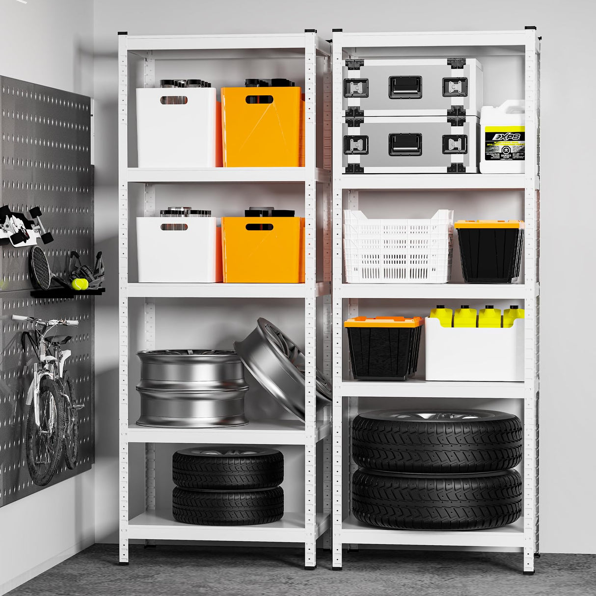 TOYEAR 2000LBS Storage Shelves 5 Tier Garage Shelving Heavy Duty 67.32" H x 23.62" W x 15.75" D Adjustable Metal Shelving Unit for Garage Shelves Utility Rack Shelf (White Shelf, 23.62*15.75*67.32) Toyear