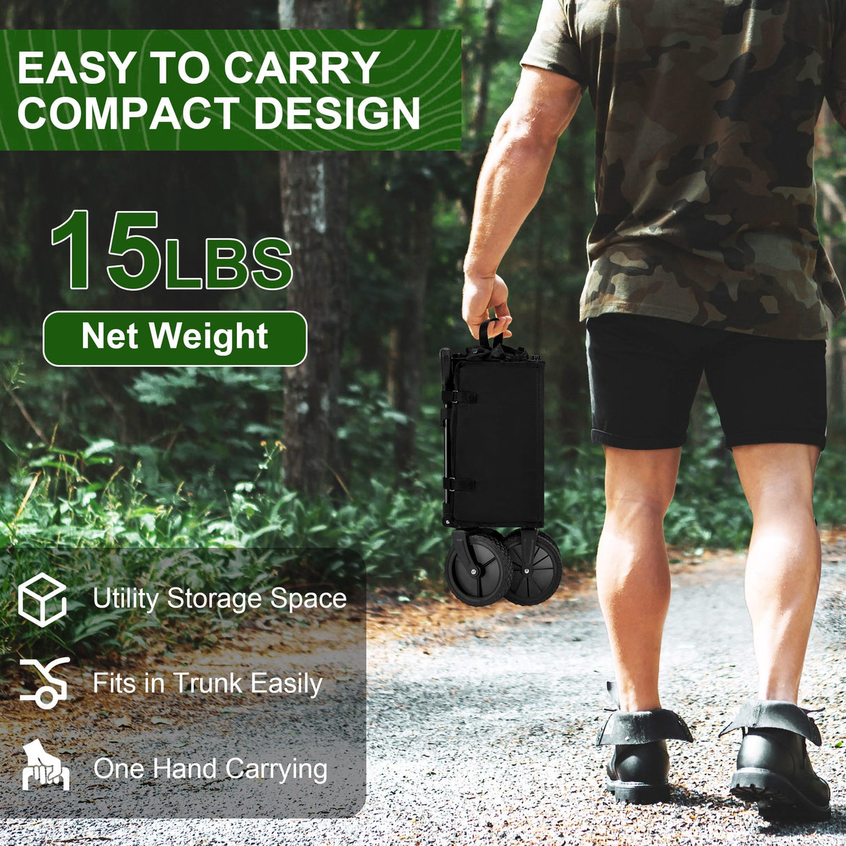 Antifir Collapsible Wagon with Large Capacity, Utility Wagons Carts Heavy Duty Foldable, Portable Folding Wagon with All-Terrain Wheels for Grocery Gardening Sports Shopping Fishing (Black) Antifir