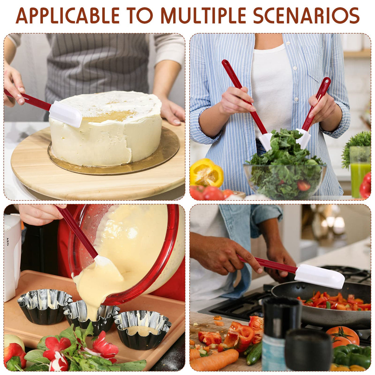 Norme 4 Pcs High Temp Silicone Spatulas Heat Resistant Rubber Spatula Commercial Silicone Scraper with Handle for Kitchen Cook Baking Mixing Utensil, Dishwasher Safe (10 Inch,14 Inch) Norme