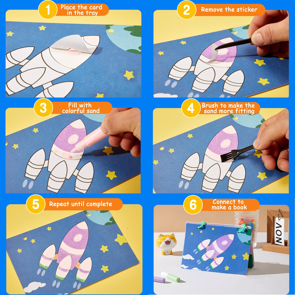 OTAOD 32 Pcs Sand Art Kits for Kids, 16 Color Art Sand kit Scenic Sand with 16 Sheets Animal Sand Art Painting Cards, DIY Crafts Set for Girls and Boys, Arts and Crafts for Kids Ages 6-12 OTAOD