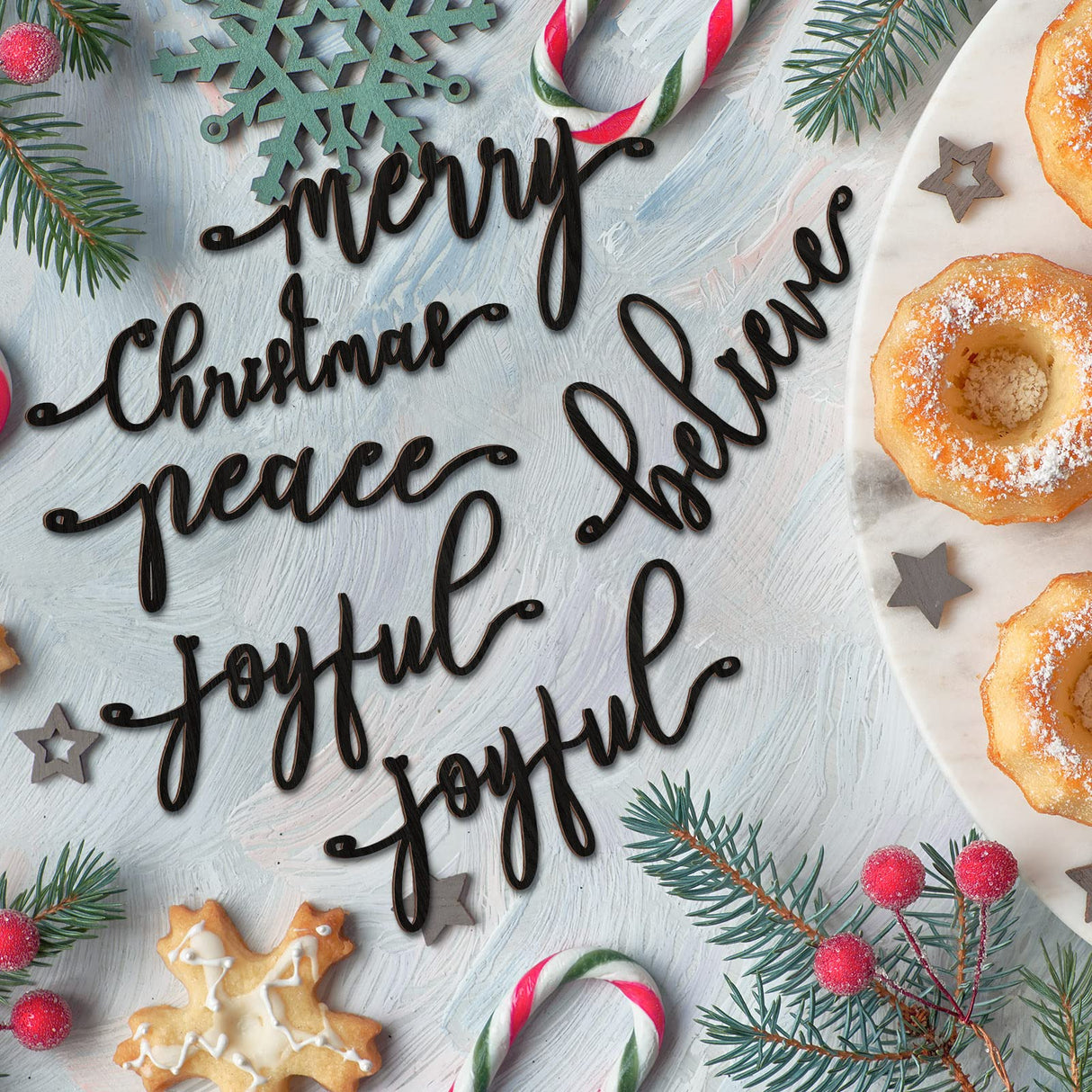 20 Pcs Merry Christmas Sign Xmas Wooden Cutout Letter Plate Ornaments Rustic Merry Sign Christmas Wooden Sign Table Decors Joyful Peace Believe Cutout Plates Ornament for Home Christmas(Black) Jetec