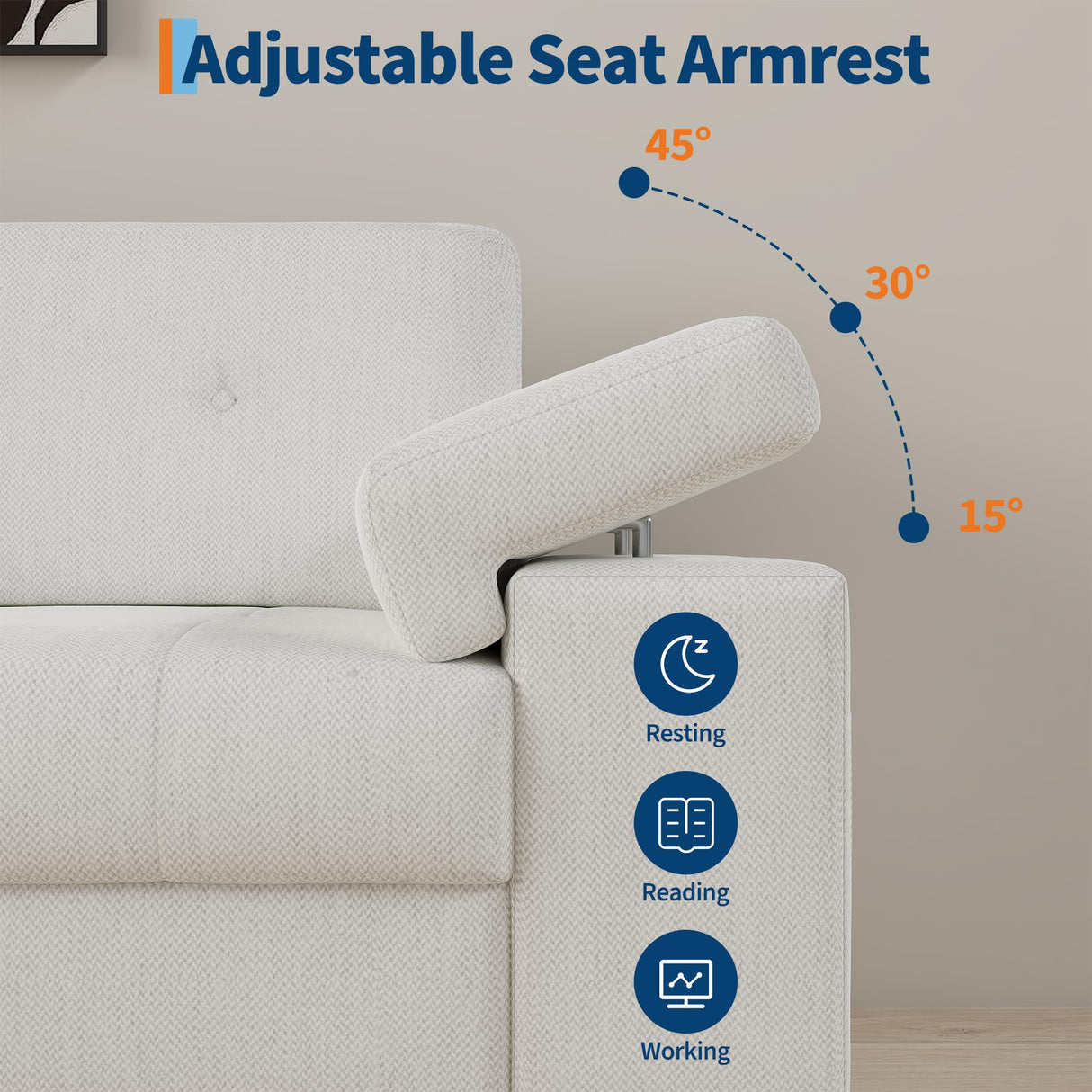 85 in Modern 3-Seater Sofa for Living Room,Chenille Fabric Deep Seat Couch with Adjustable Wide Armrests & Plush Button-Tufted Back, Comfortable Living Room and Bedroom Sofa, Easy Assembly(Beige) Garvee