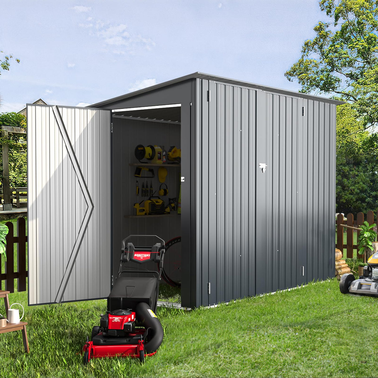 AECOJOY 7x4 Outdoor Lean to Shed, 4x7 Bike Storage Sheds & Outdoor Storage Clearance, Small Metal Horizontal Shed, Storage Cabinet for Garden, Yard for Outside AECOJOY