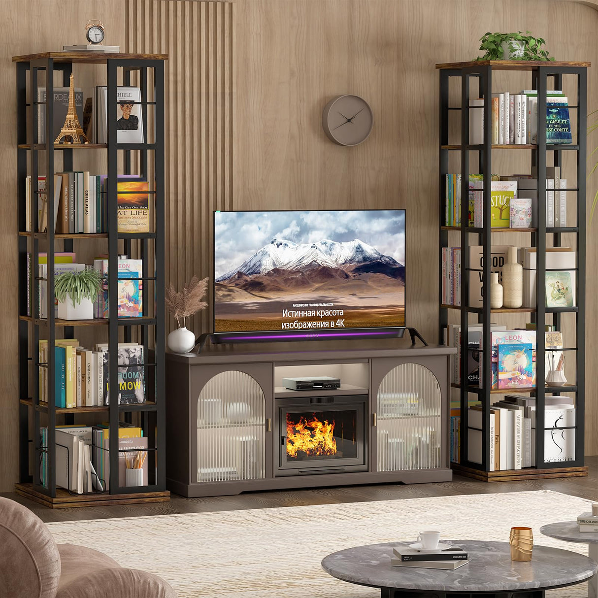 Aheaplus Rotating Bookshelf, Corner Bookcase, 360 Display Wood Spinning Bookshelves, Floor Standing Bookcase Narrow Shelf,5 Tiers, Rustic Brown Aheaplus