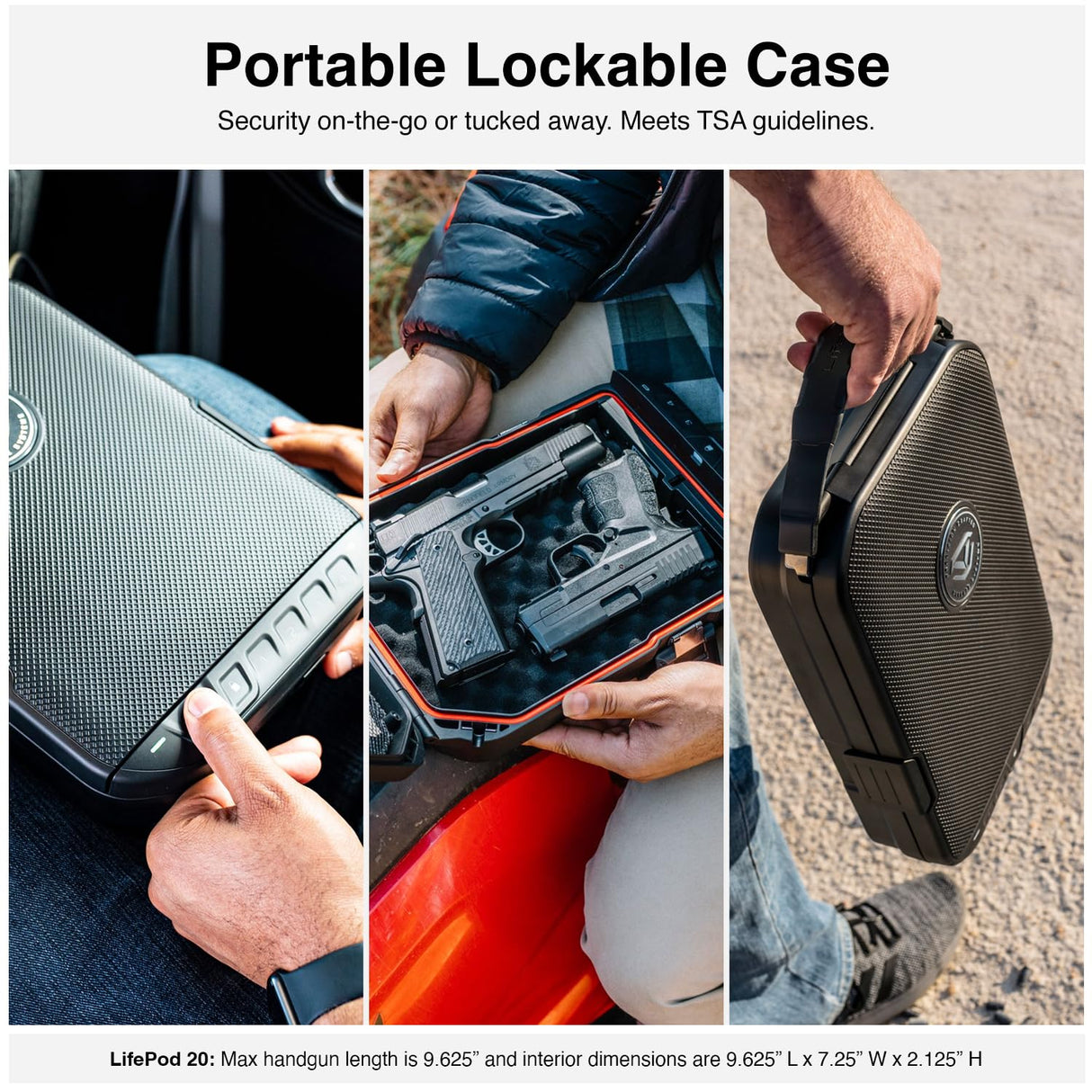 VAULTEK LifePod 20 Full-Size Biometric Lockable Weatherproof Case with Built-in Lock, Steel Security Cable, & TSA Handgun Case or Car Safe, Portable Travel Pistol Safe/Titanium Gray/Biometric VAULTEK