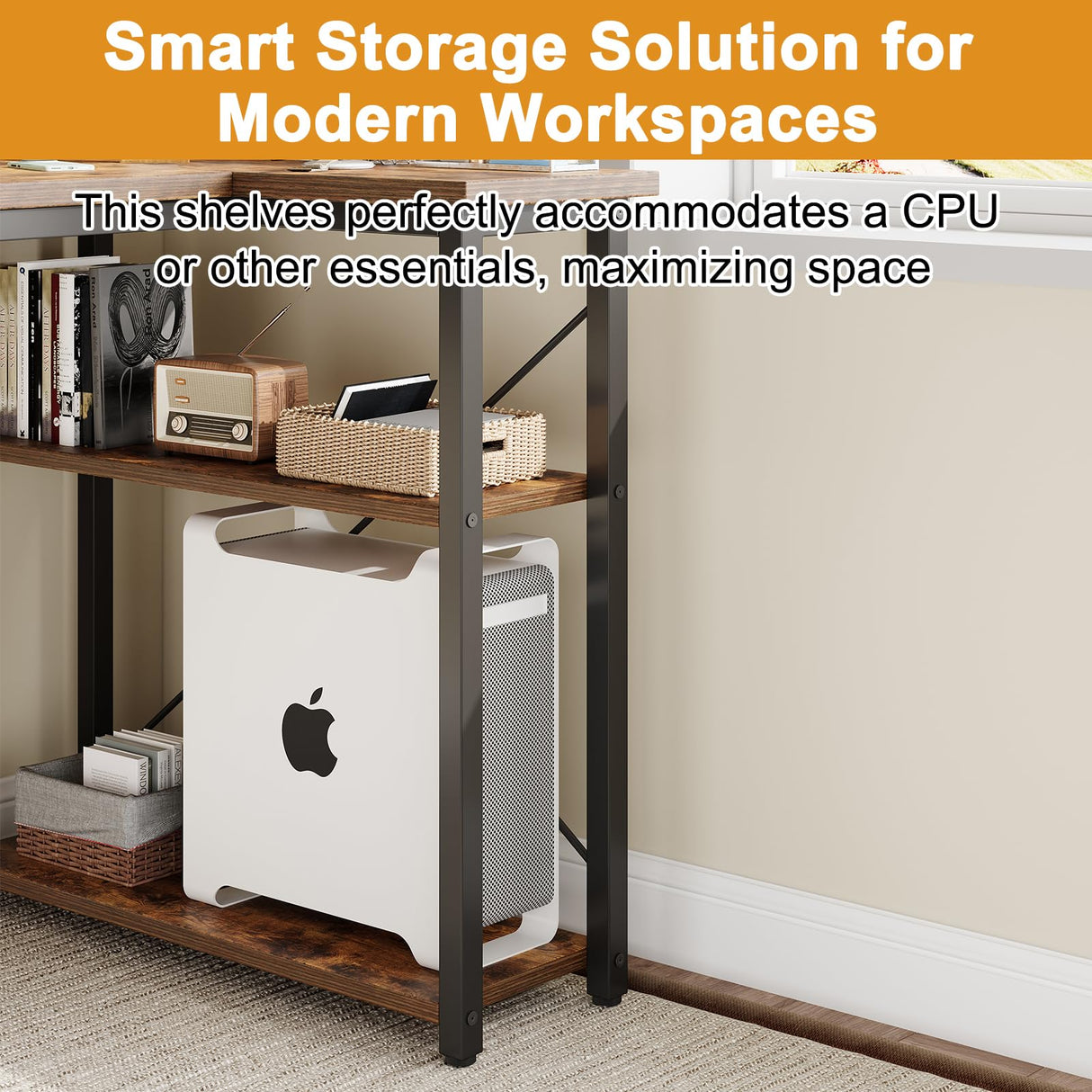 Grandder L Shaped Computer Desk with Reversible Shelves, 40 Inch Small Corner Desk with Storage Bag, Gaming Desk Computer Table Study Writing Desk for Home Office Small Space, Rustic Brown Grandder