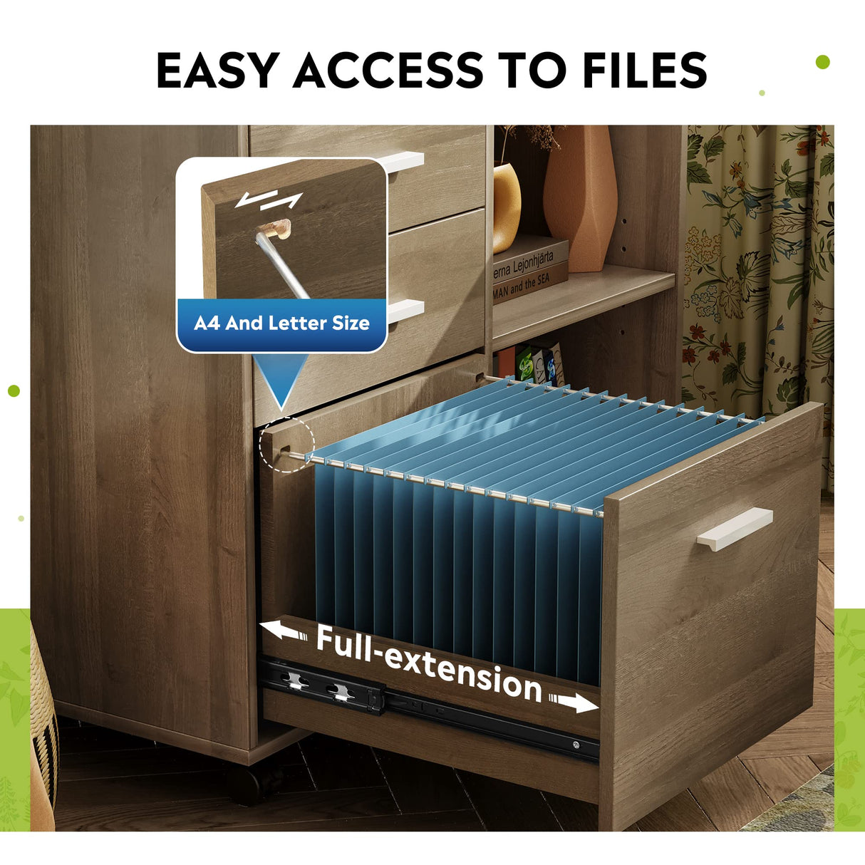 DEVAISE 3-Drawer Wood File Cabinet, Mobile Lateral Filing Cabinet, Printer Stand with Open Storage Shelves for Home Office, Gray Oak DEVAISE