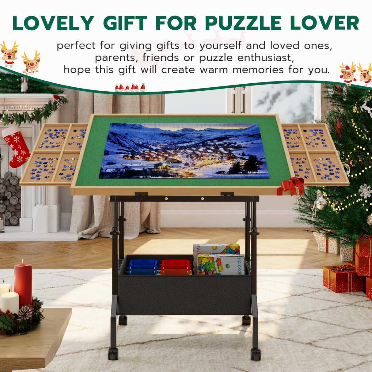 upvercy Large Puzzle Table with 2 Drawers for 300-1500 Piece Puzzles - Rolling Puzzle Table with Adjustable Height & Angle, Puzzle Board with Felt, Cover, Storage Drawer for Adults upvercy
