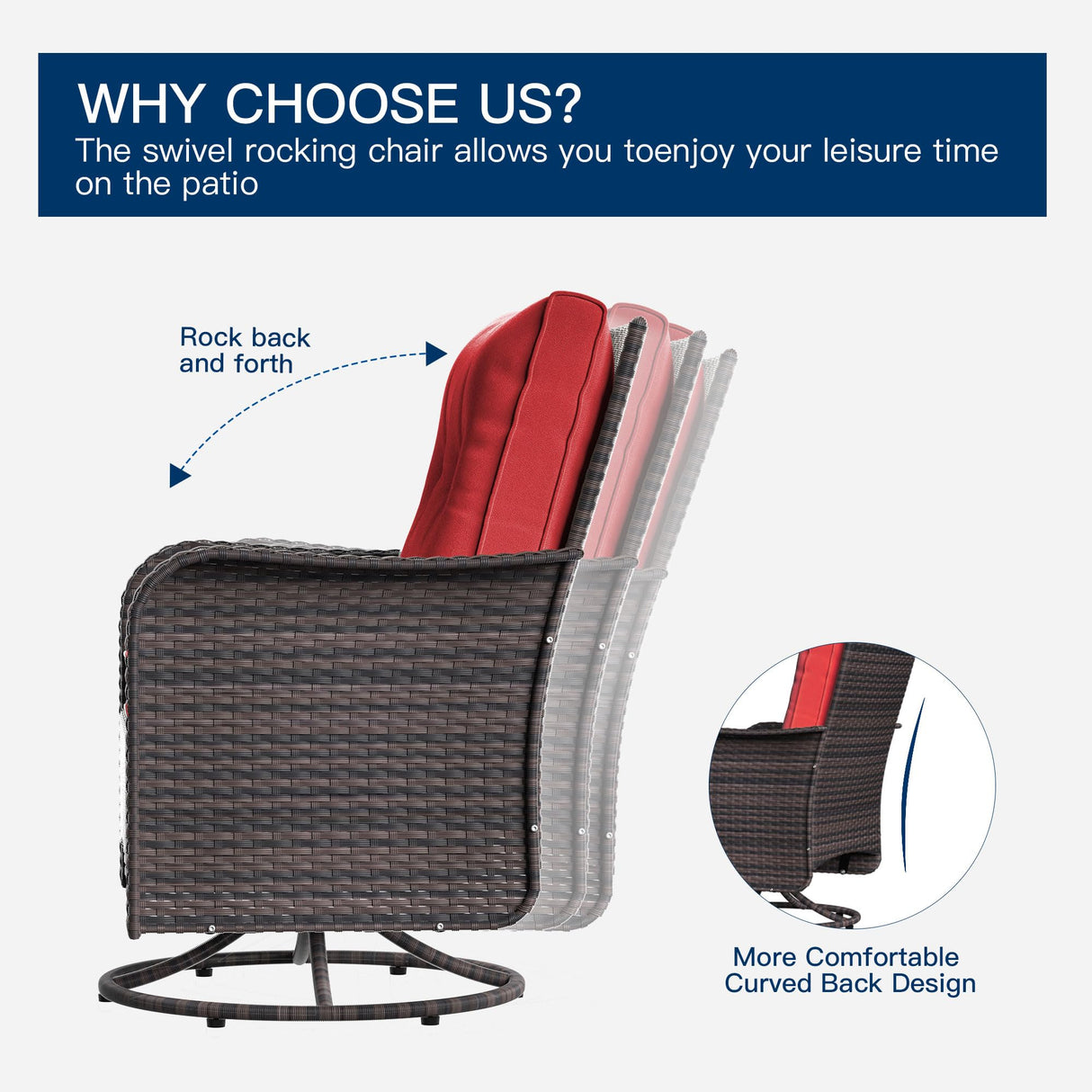 Kurapika 13 Pieces Patio Furniture Set, Rattan Wicker Outdoor Conversation Sets w/43in Propane Fire Pit Table, Swivel Rocking Chairs Patio Sectional Sofa w/4 Inch Cushion, Red Kurapika