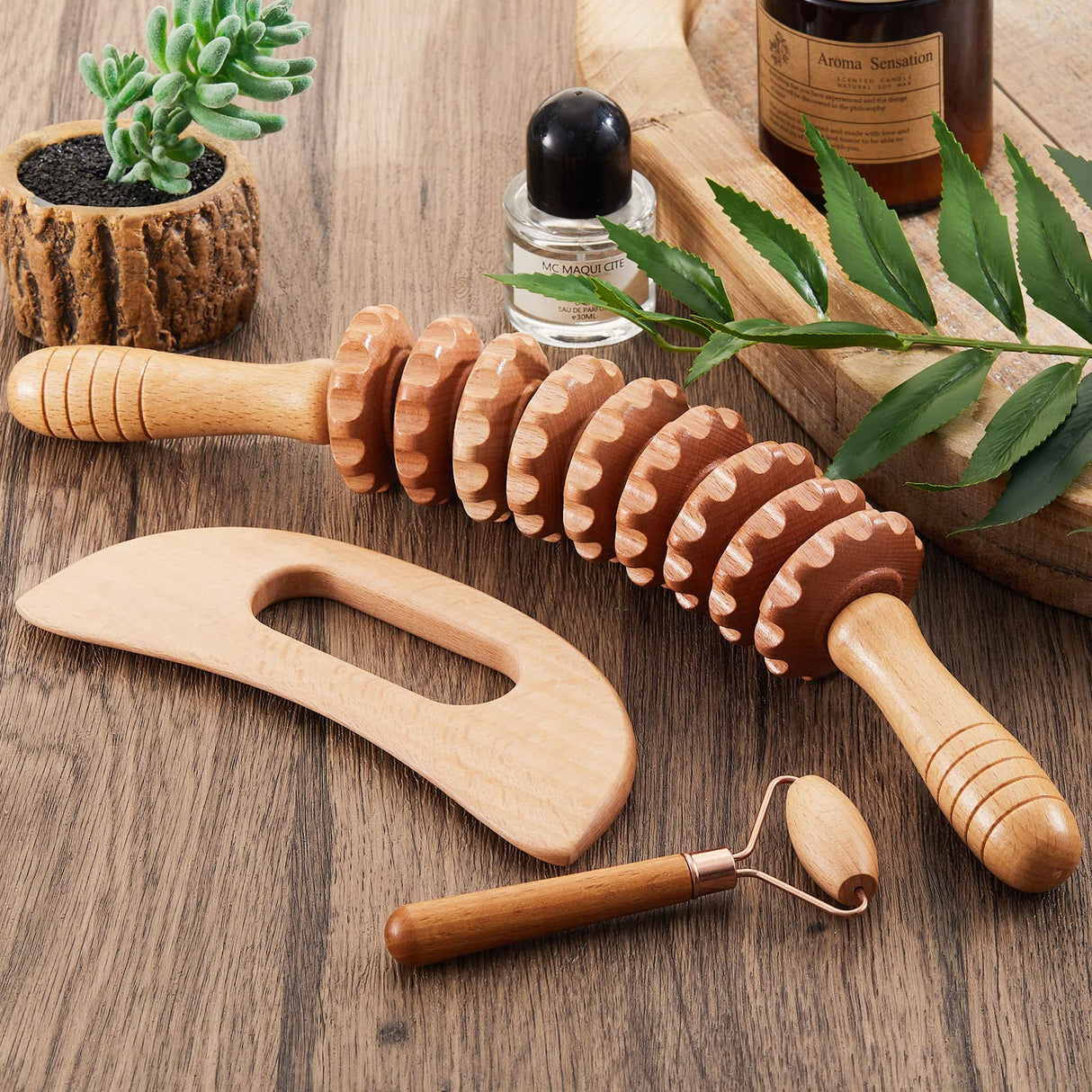 16-in-1 Wood Therapy Massage Tools Set Maderoterapia Kit Therapy Tools for Body Sculpting Muscle Pain Relief Lymphatic Drainage Women Face Wood Roller Fascia Massage Boao