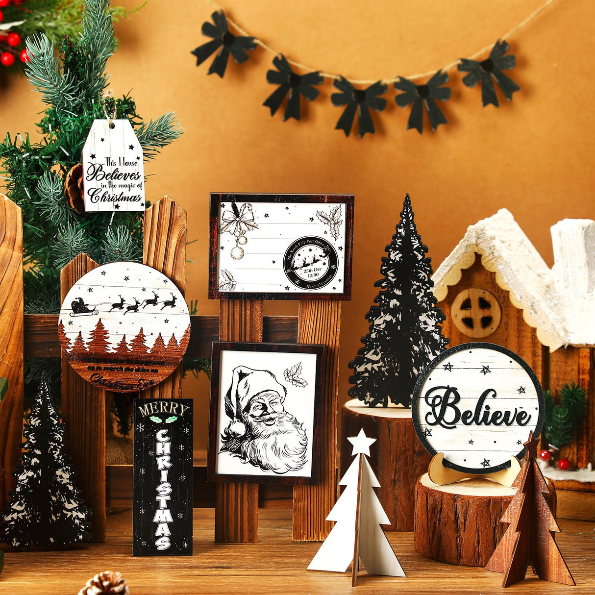 FairySandy Christmas Tiered Tray Decor Wooden Sign Farmhouse Tier Tray Decorations for Home Xmas Winter Party Bathroom Kitchen Bedroom (Stylish Style, 15 Pcs) FairySandy