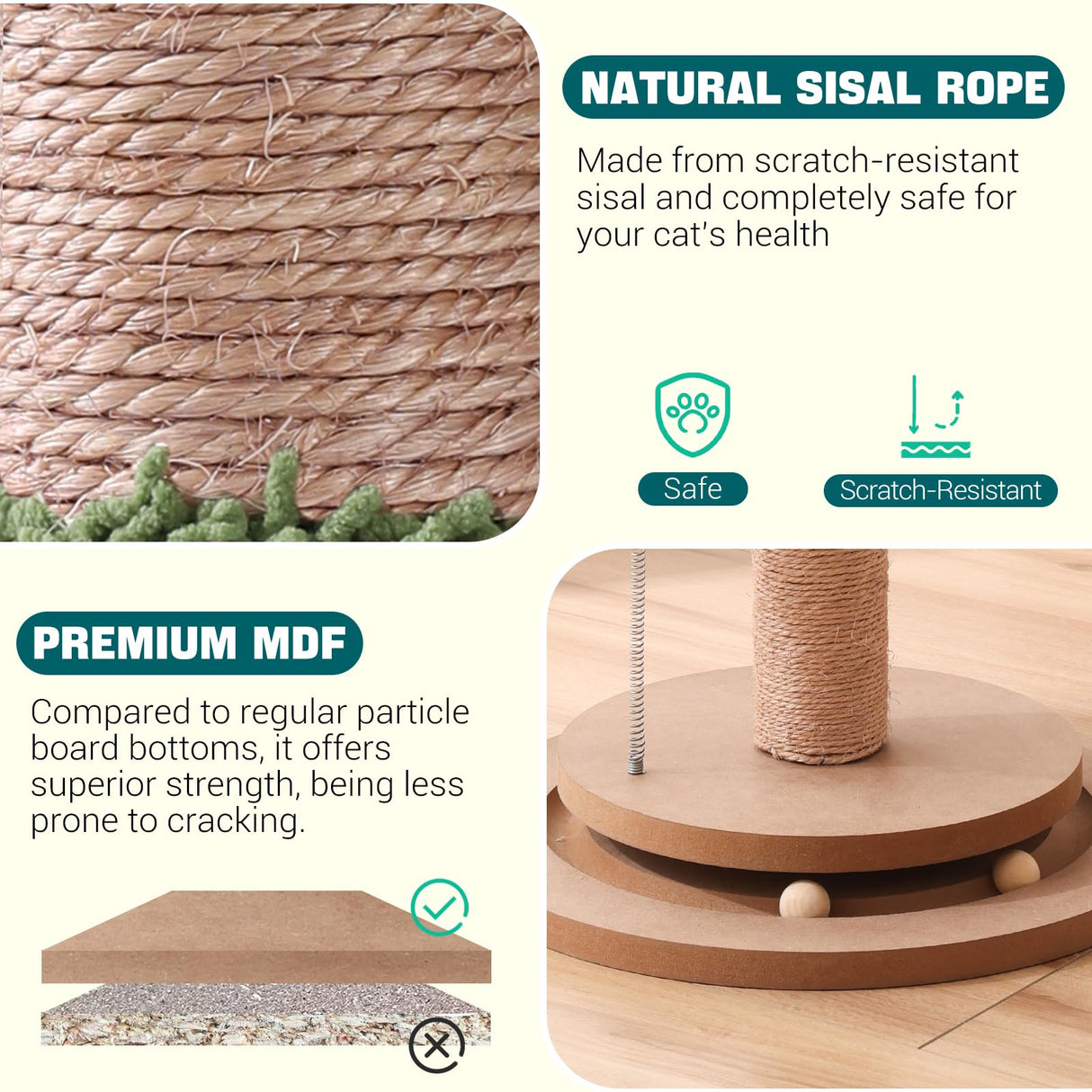 Aplatho Scratching Posts for Indoor Cats Adults - 33.2" Tall Cat Scratching Post with Sisal Rope - Cute Kitten Cat Tree Scratching Post with Interactive Ball Track Aplatho