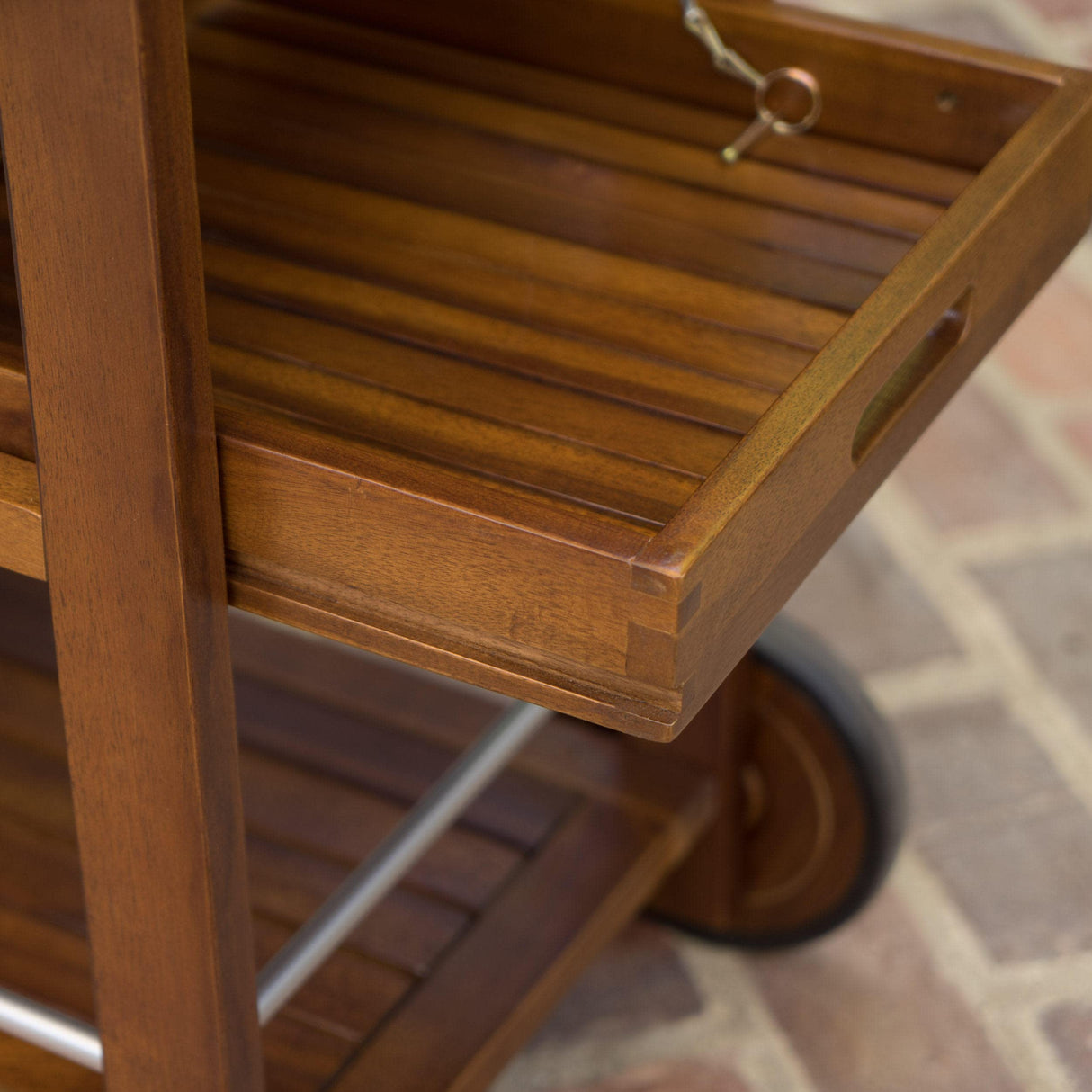 Christopher Knight Home Tillary Tiller Outdoor Acacia Wood Bar Cart Aluminum Accents, Dark Oak/Shiny Powder Coating Christopher Knight Home
