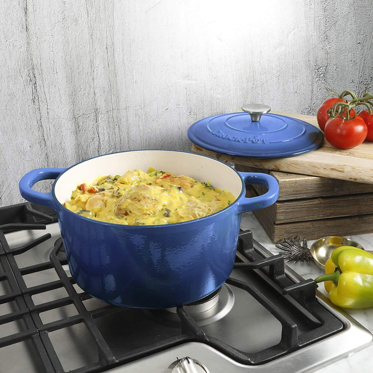 Crock-Pot Artisan Round Enameled Cast Iron Dutch Oven, 5-Quart, Blue Crock-Pot