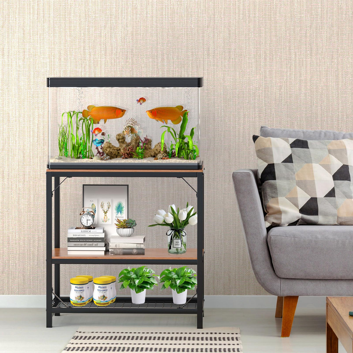 ZSLTLDU 20 Gallon Aquarium Stand, 20 Gallon Fish Tank Stand, 29.5" L x 15.7" W x 30.7" H Metal Frame Reptile Tank Stand, Fish Tank Table Stand for Accessories Storage ZSLTLDU