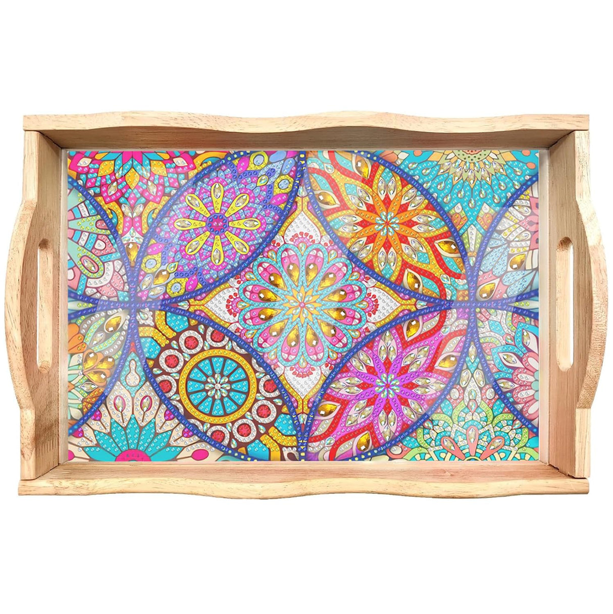 EWJRNSF Diamond Art Kits for Adults Wooden Serving Trays with Handles, 5D Diamond Painting Big Gem Arts and Craft Gifts Trays Decor Gift Home Decor 7.8x11.8 Inches Mandala A EWJRNSF