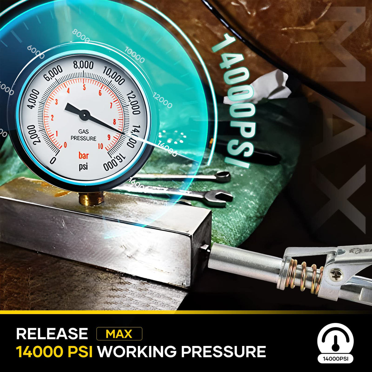 Saker Grease Gun Coupler,Compatible with All Grease Guns 1/8" NPT Fittings(Suitable for diameters Greater Than 14mm,Upgrade to 14000 PSI Saker