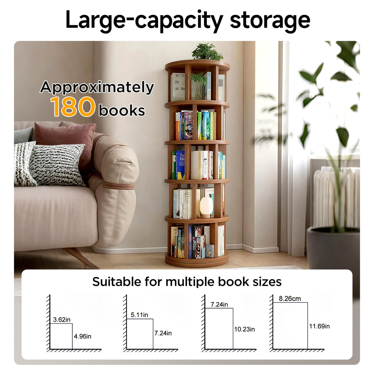 vie poetique Rotating Bookshelf Tower, Wooden, 5 Tier Vertical Rotate Turning Spiral Corner Organizer, 360° Rotating Book Tower, Ideal for Small Spaces, Living Rooms, Corners, Bedrooms (Rural, 5 Tier) vie poetique